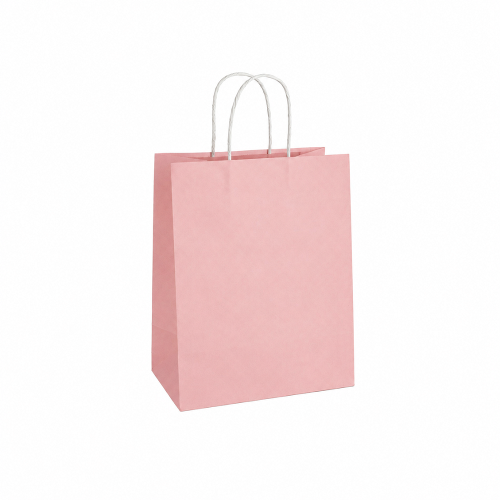 Bolsa ecológica de papel Kraft Rosa con manija | 20 cm x 12 cm x 25 cm