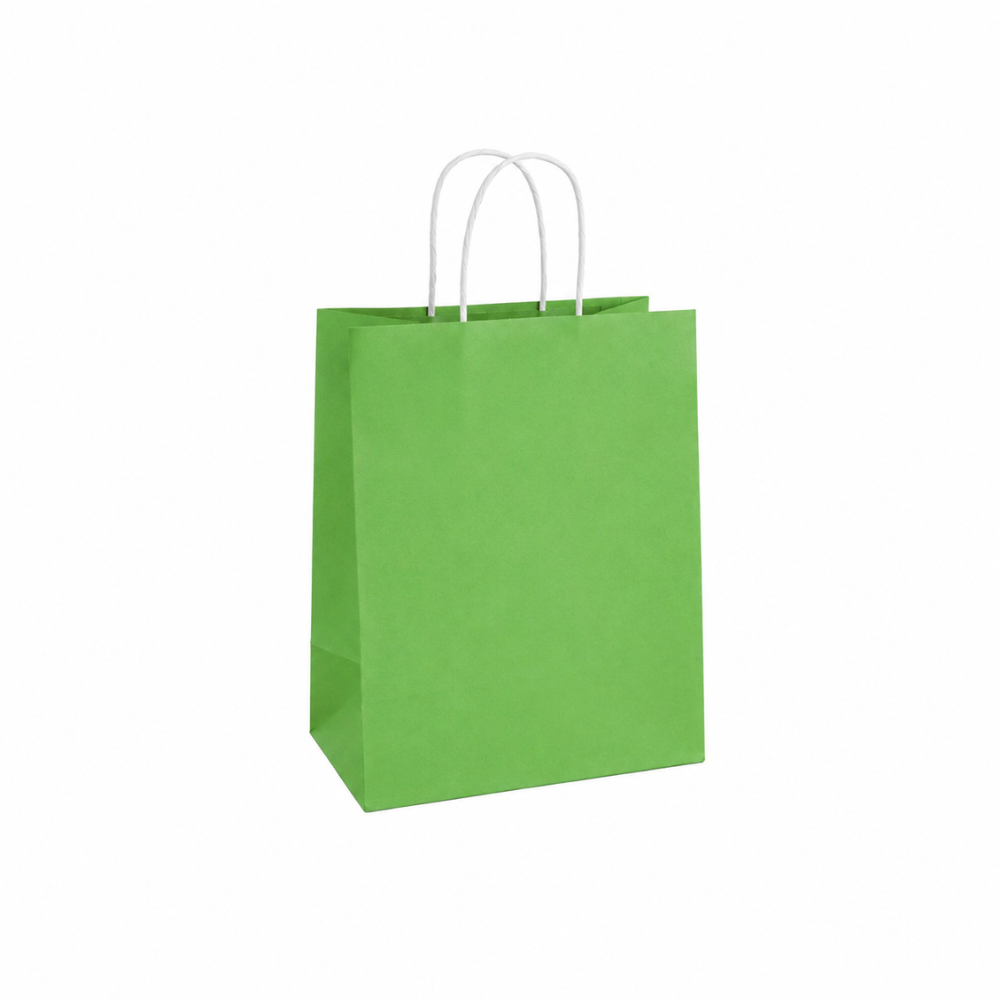 Bolsa ecológica de papel Kraft Verde con manija | 20 cm x 12 cm x 25 cm