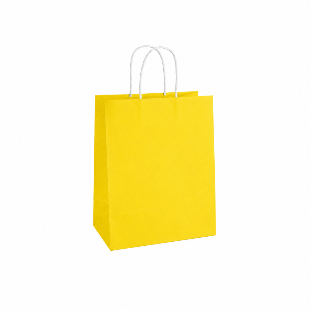 Bolsa ecológica de papel Kraft Amarillo con manija | 20 cm x 12 cm x 25 cm