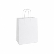 Bolsa ecológica de papel Kraft blanco con manija | 20 cm x 12 cm x 25 cm