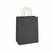 Bolsa ecológica de papel Kraft negro con manija | 20 cm x 12 cm x 25 cm
