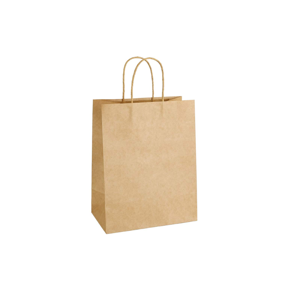 Bolsa ecológica de papel Kraft con manija | 20 cm x 12 cm x 25 cm