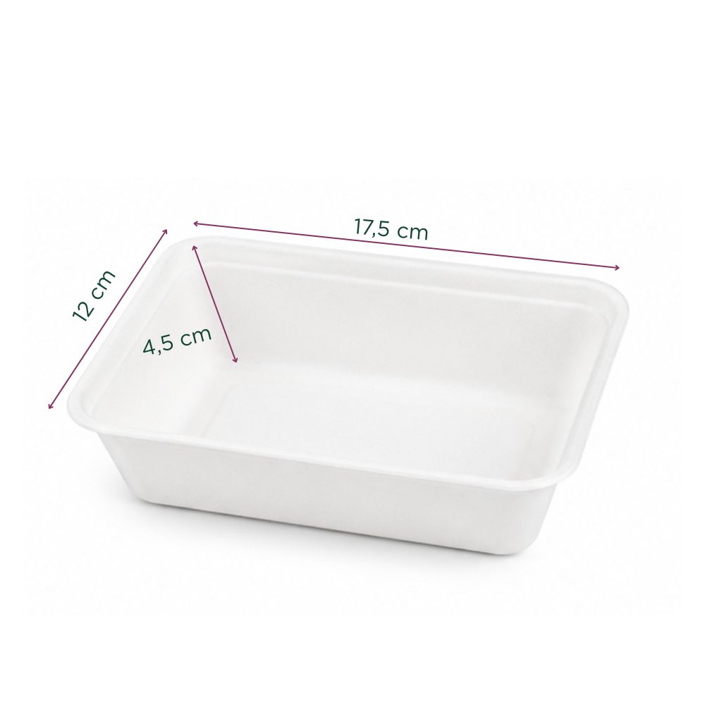 Bowl pulpa de papel rectángular sin tapa | 500 ml