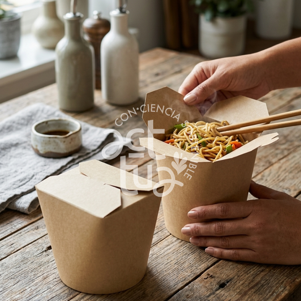 Contenedor chino con tapa plegable | 25 oz - Kraft