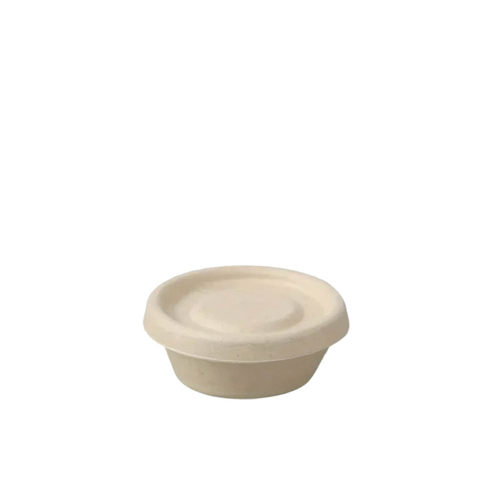 Copa biodegradable para salsas con tapa pulpa de papel (crema) | 1 oz