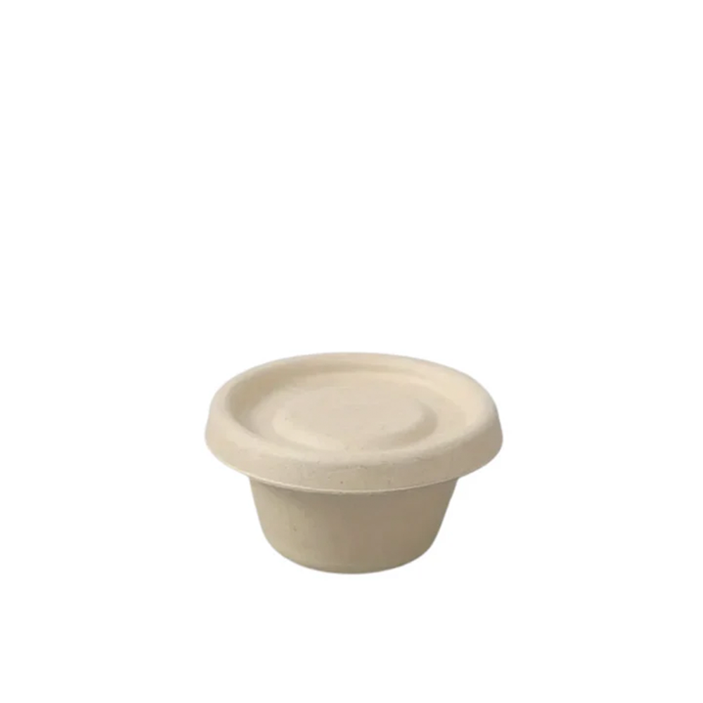 Copa biodegradable para salsas con tapa pulpa de papel (crema) | 2 oz