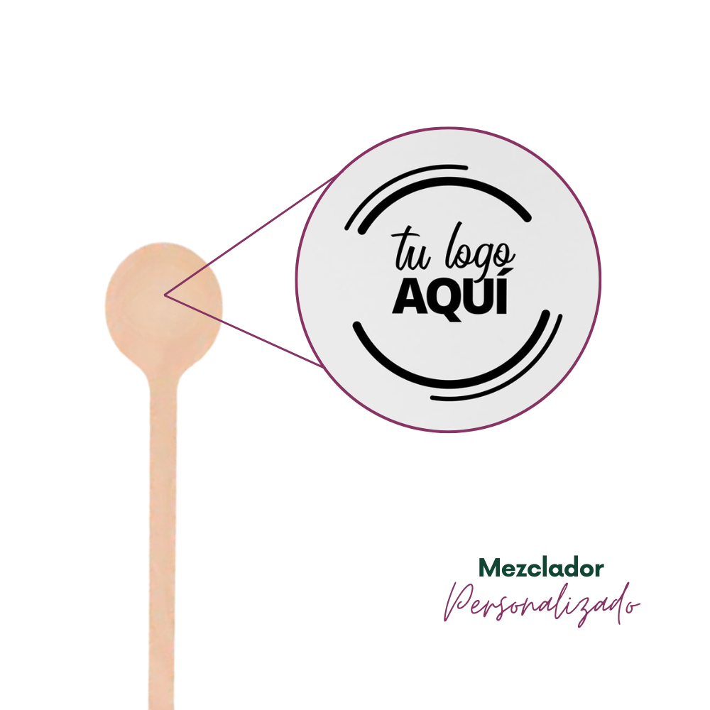Palito mezclador de madera personalizado | 18 cm - Cabeza redonda