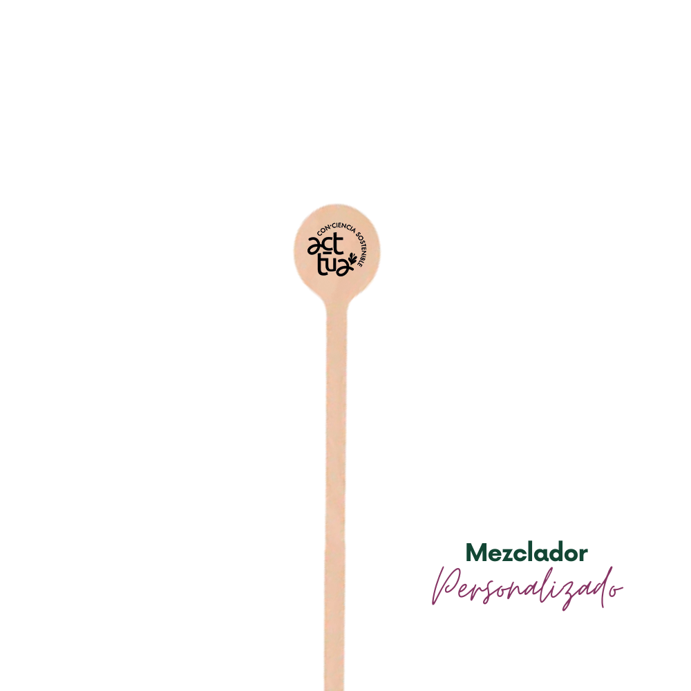 Palito mezclador de madera personalizado | 18 cm - Cabeza redonda