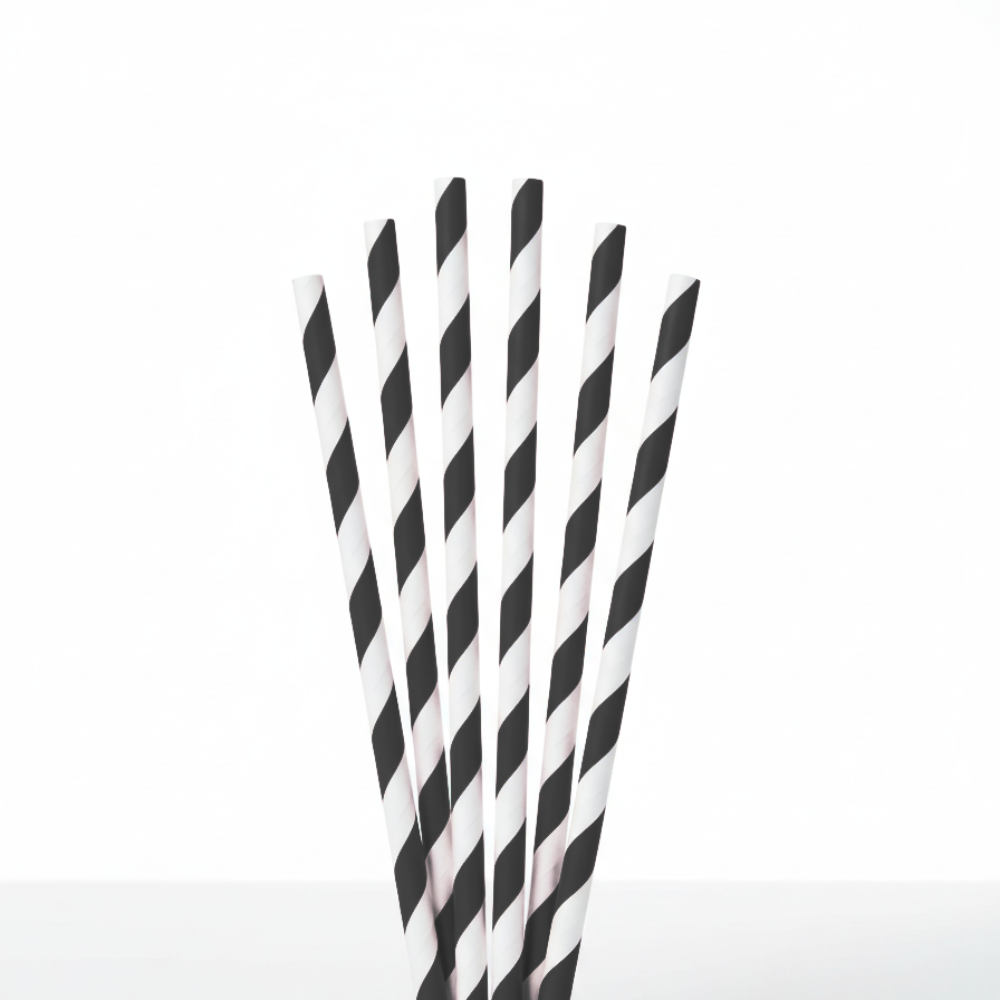 Pitillo de papel con envoltura | Rayas Negras - Largo 20 cm