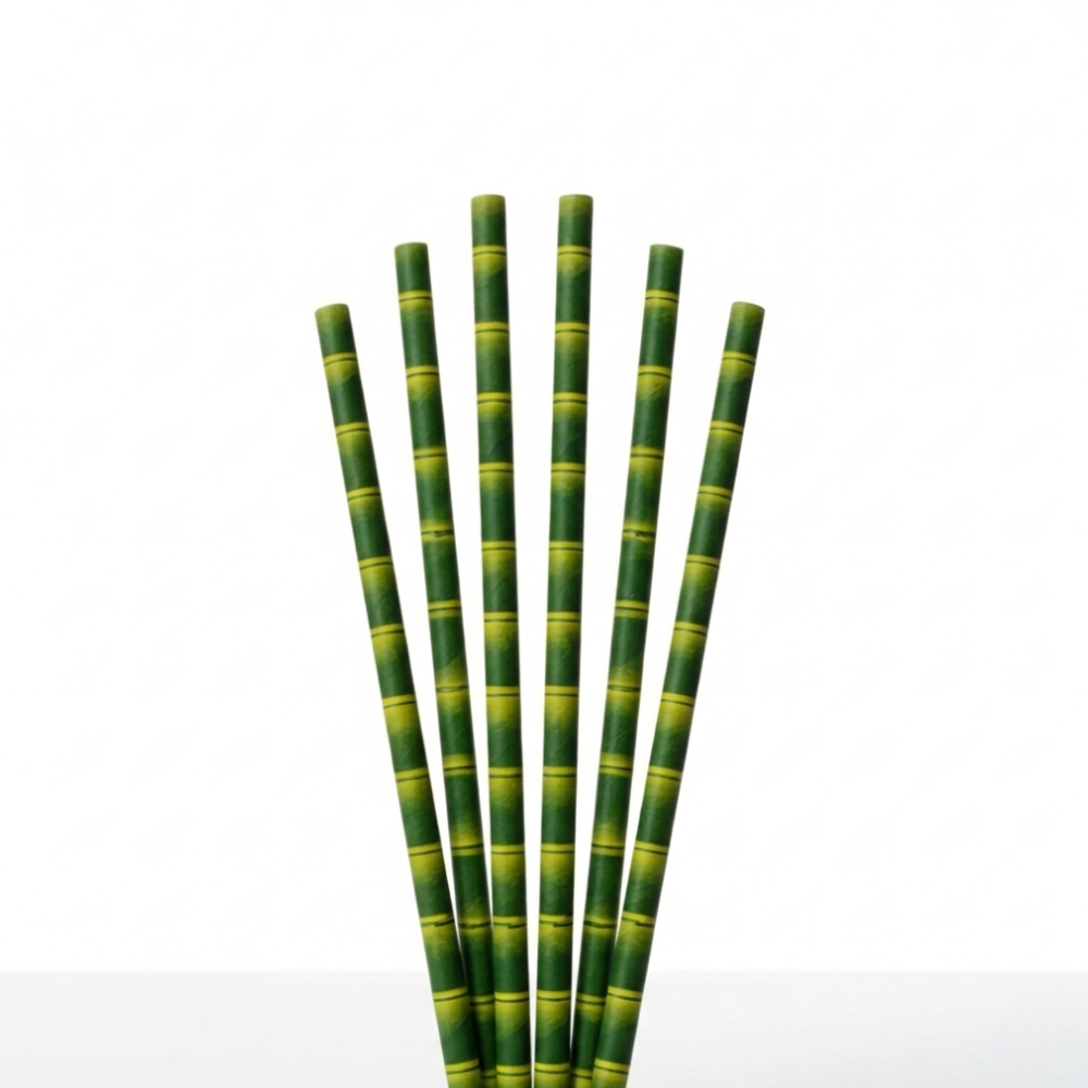 Pitillo de papel con envoltura | Diseño de Bambú - Largo 20 cm