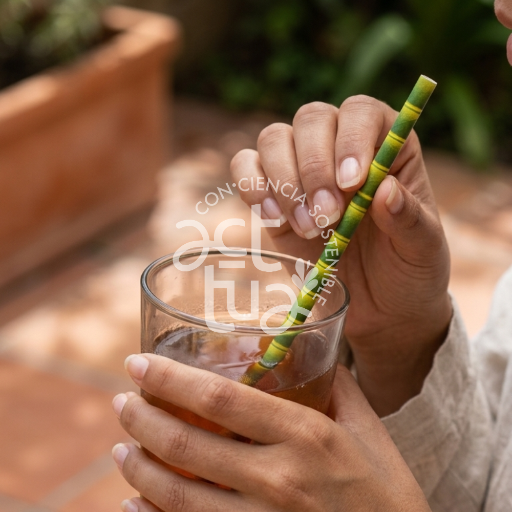 Pitillo de papel con envoltura | Diseño de Bambú - Largo 20 cm