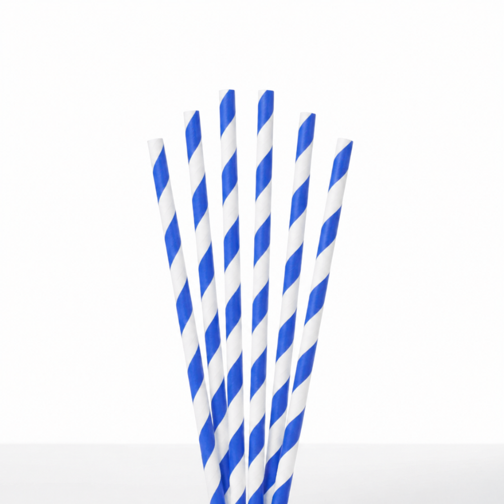 Pitillo de papel con envoltura | Rayas Azules - Largo 20 cm