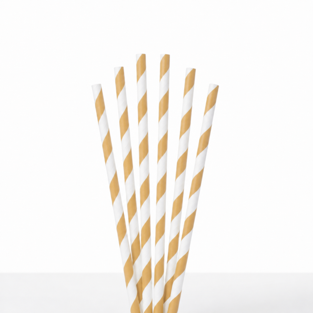 Pitillo de papel con envoltura | Rayas Dorado (Mate) - Largo 20 cm