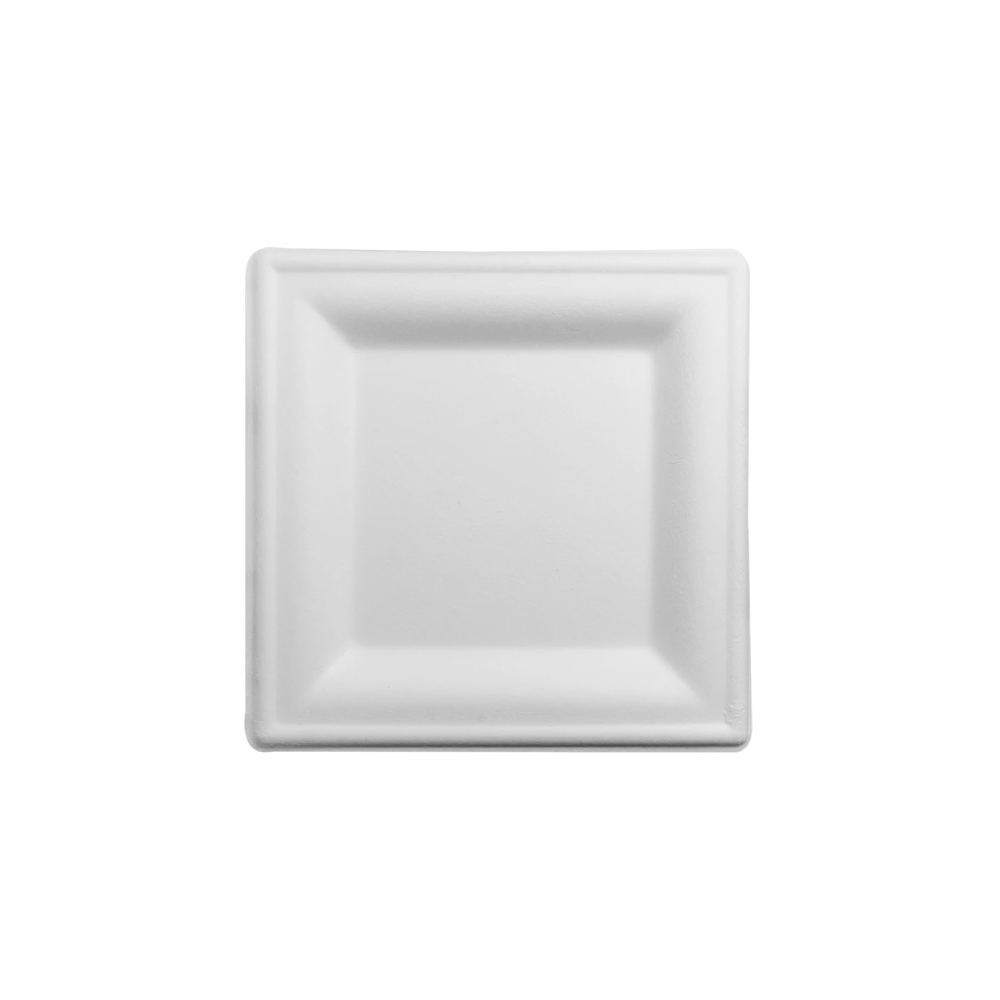 Plato pulpa de papel blanco | Cuadrado pequeño 16 cm