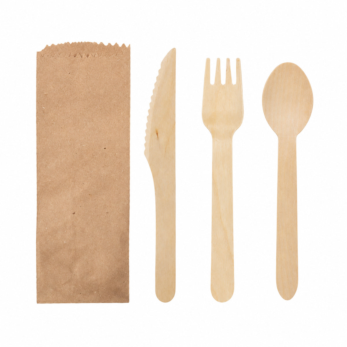 Set de cubiertos x 3 + bolsa papel kraft