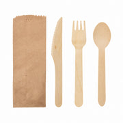 Set de cubiertos x 3 + bolsa papel kraft