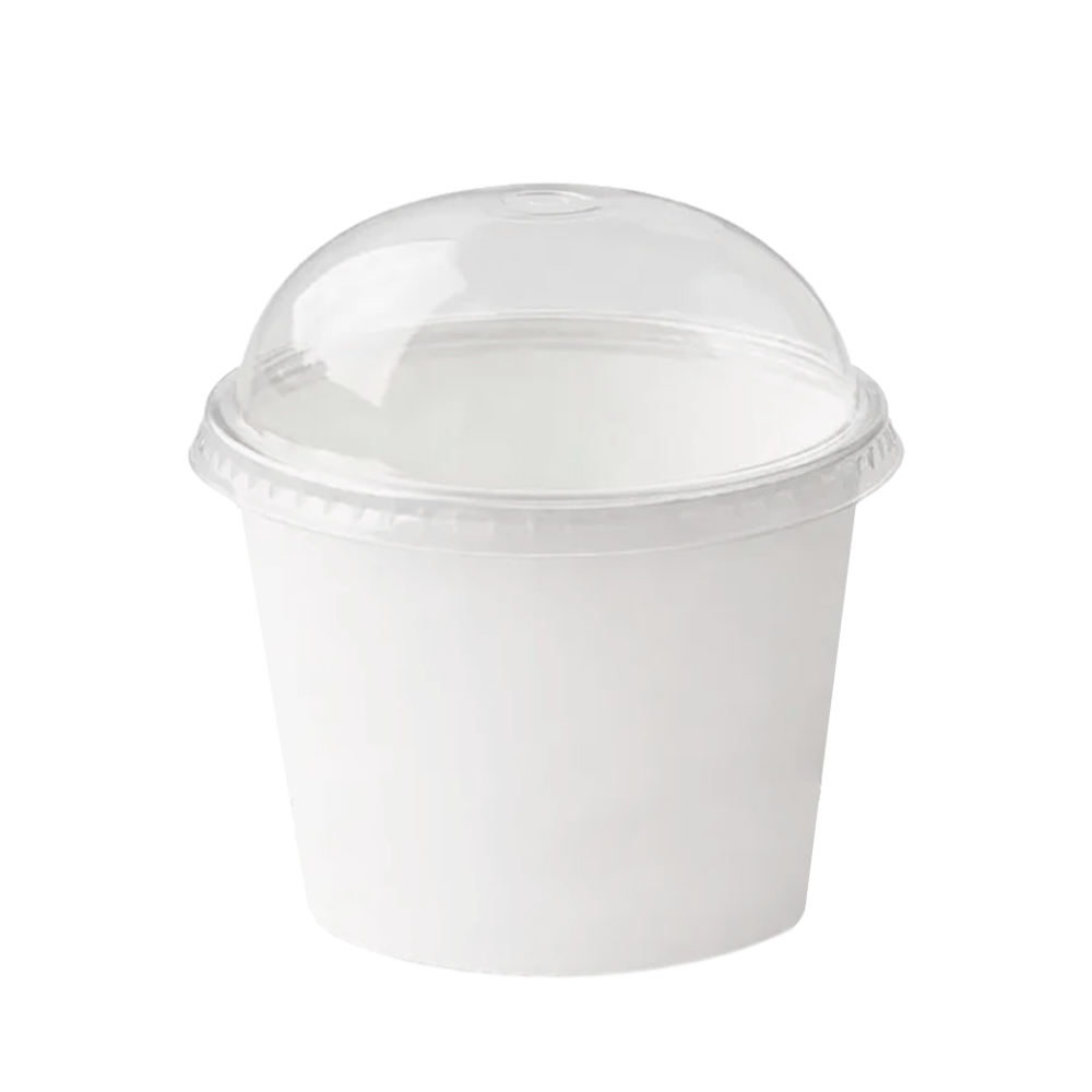 Tazón blanco de cartón con tapa Domo | 12 oz - 354 ml