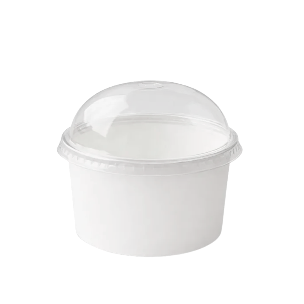 Tazón blanco de cartón con tapa Domo | 8 oz - 236 ml