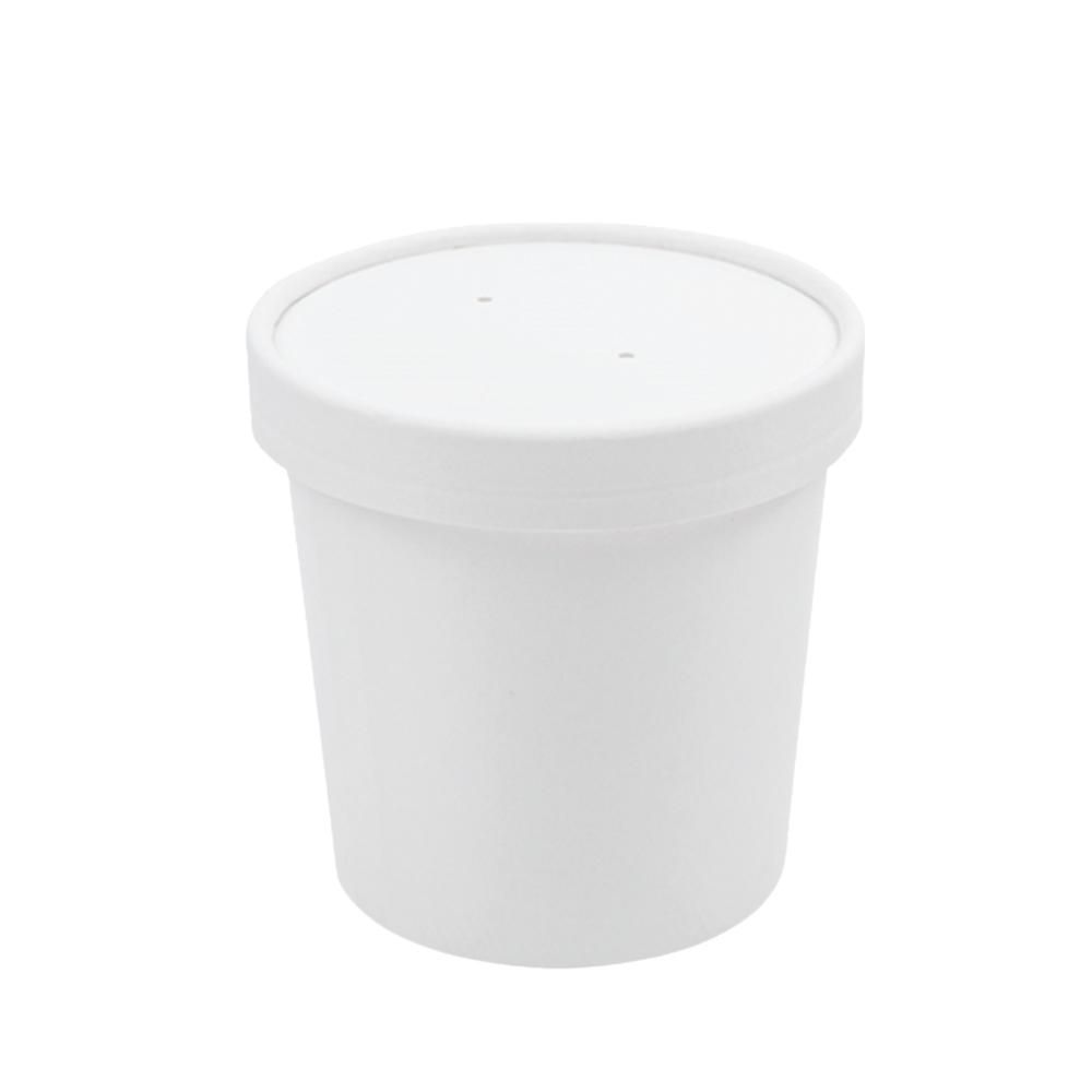 Tazón de cartón blanco con tapa | 16 oz - 473 ml