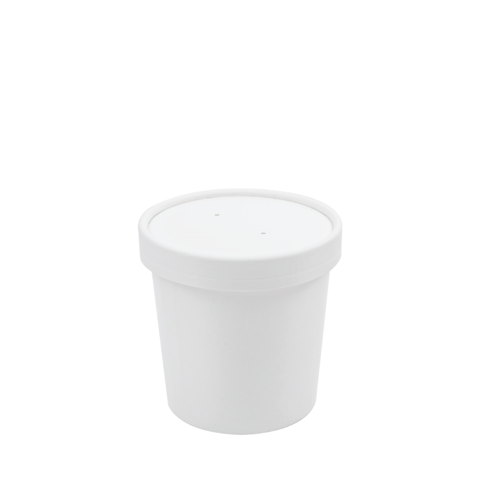 Tazón de cartón con tapa | 16 oz - blanco