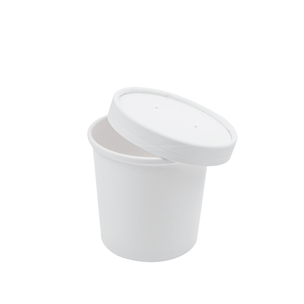 Tazón de cartón con tapa | 16 oz - blanco