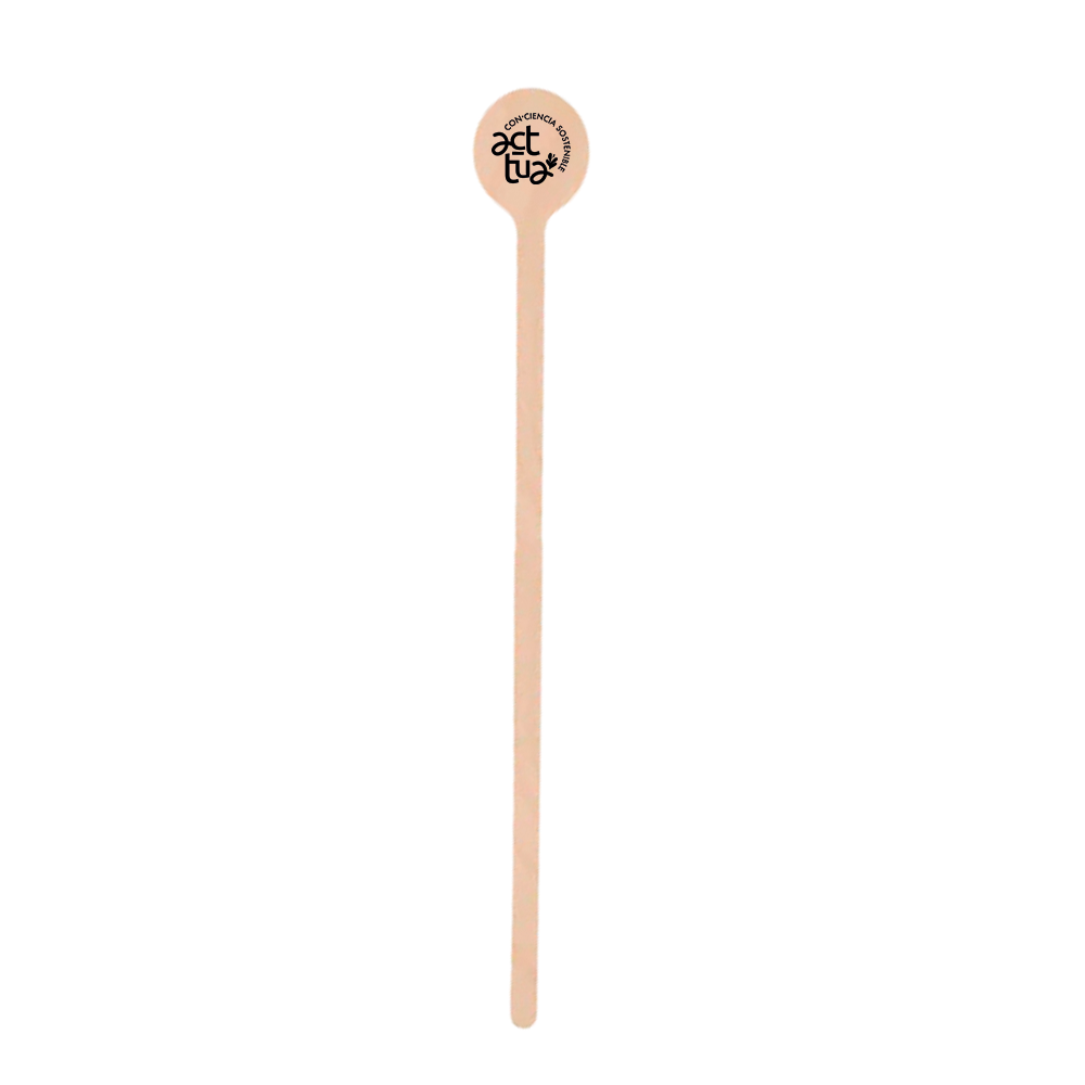 Palito mezclador de madera personalizado | 18 cm - Cabeza redonda